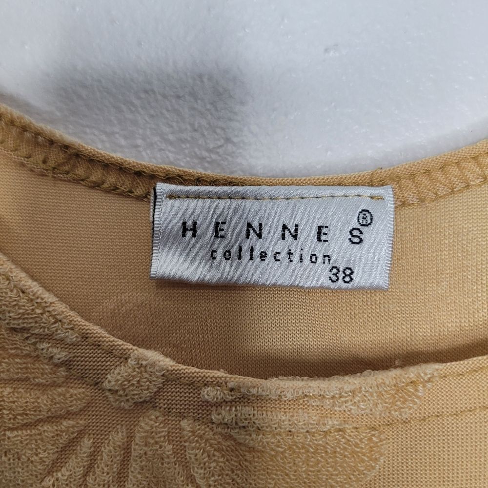 Vintage Hennes tan beige form fitting tropical floral textured print dress 38 - Picture 3 of 7